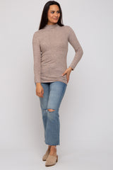 Taupe Striped Long Sleeve Mock Neck Top