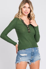 Olive Soft Waffle Knit Button Accent Long Sleeve Maternity Top