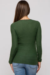 Olive Soft Waffle Knit Button Accent Long Sleeve Maternity Top