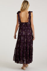 Plum Floral Tiered Shoulder Tie Maternity Maxi Dress