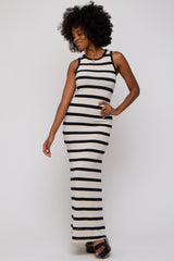 Black Cream Striped Sleeveless Knit Maternity Maxi Dress