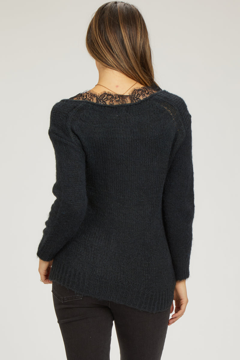Black Lace V-Neck Maternity Sweater– PinkBlush