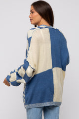 Blue Checkered Plaid Maternity Oversized Cardigan