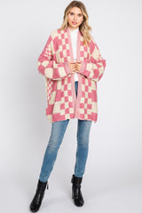 Pink Checkered Plaid Oversized Cardigan