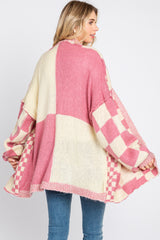 Pink Checkered Plaid Oversized Cardigan