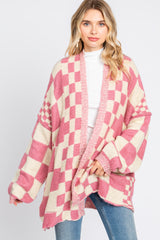 Pink Checkered Plaid Oversized Cardigan