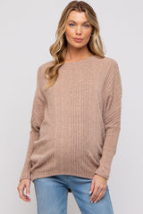 Taupe Ribbed Brushed Knit Dolman Sleeve Maternity Top