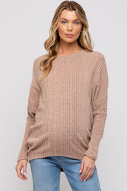 Taupe Ribbed Brushed Knit Dolman Sleeve Maternity Top