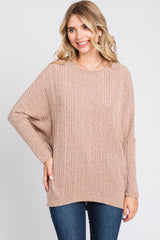 Taupe Ribbed Brushed Knit Dolman Sleeve Top