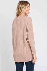 Taupe Ribbed Brushed Knit Dolman Sleeve Top