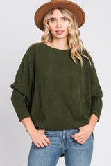 Olive Ribbed Brushed Knit Dolman Sleeve Maternity Top