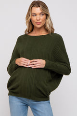 Olive Ribbed Brushed Knit Dolman Sleeve Maternity Top