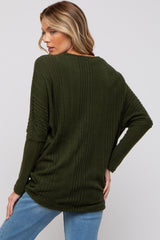 Olive Ribbed Brushed Knit Dolman Sleeve Maternity Top