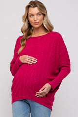 Fuchsia Ribbed Brushed Knit Dolman Sleeve Maternity Top