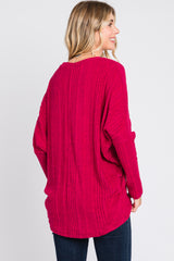 Fuchsia Ribbed Brushed Knit Dolman Sleeve Top