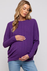 Purple Ribbed Brushed Knit Dolman Sleeve Maternity Top