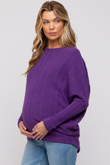 Purple Ribbed Brushed Knit Dolman Sleeve Maternity Top