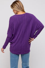 Purple Ribbed Brushed Knit Dolman Sleeve Maternity Top