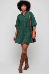 Green Corduroy Button Down Collared Dress