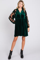 Forest Green Velvet Floral Long Sleeve Maternity Dress