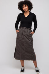 Charcoal Cargo Cinched Midi Skirt