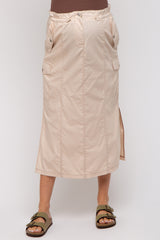 Beige Cargo Cinched Maternity Midi Skirt