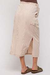 Beige Cargo Cinched Maternity Midi Skirt