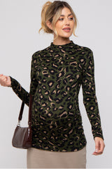 Olive Animal Print Mock Neck Maternity Top