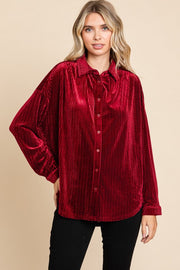 Burgundy Velvet Button Front Blouse