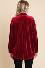 Burgundy Velvet Button Front Blouse