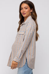 Taupe Striped Button Up Maternity Top