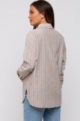 Taupe Striped Button Up Maternity Top