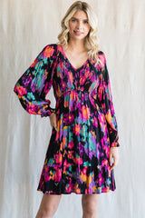 Black Multicolor Print Maternity Long Sleeve Maternity Dress