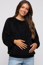 Black Faux Fur Maternity Sweatshirt