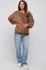 Brown Faux Fur Maternity Sweatshirt