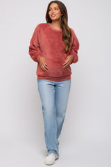 Rust Faux Fur Maternity Sweatshirt