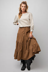 Camel Boho Corduroy Midi Skirt