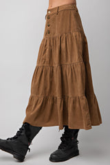 Camel Boho Corduroy Midi Skirt