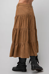 Camel Boho Corduroy Midi Skirt