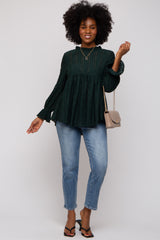 Forest Green Lace Ruffled Neck Top