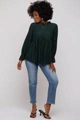 Forest Green Lace Ruffled Neck Top