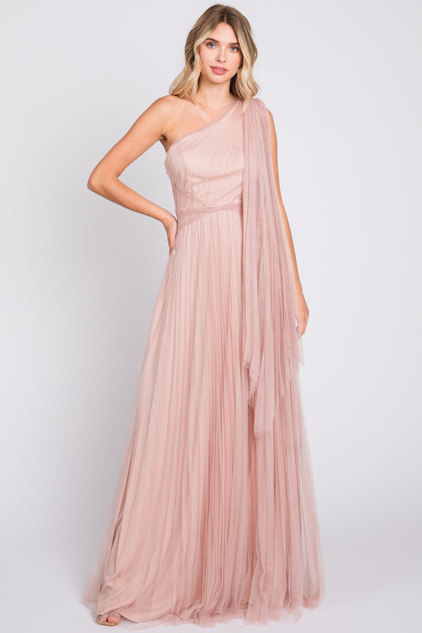 One shoulder light pink clearance dress