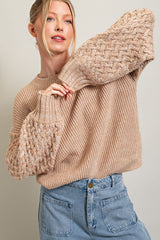 Camel Braided Sleeve Maternity Sweater