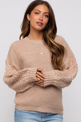 Camel Braided Sleeve Maternity Sweater