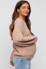 Camel Braided Sleeve Maternity Sweater