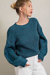 Teal Braided Sleeve Maternity Sweater