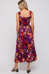 Plum Printed Smocked Maternity Midi Dress