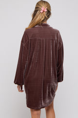 Mocha Velour Button Up Long Sleeve Maternity Dress