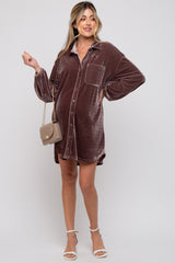 Mocha Velour Button Up Long Sleeve Maternity Dress