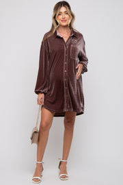 Mocha Velour Button Up Long Sleeve Maternity Dress